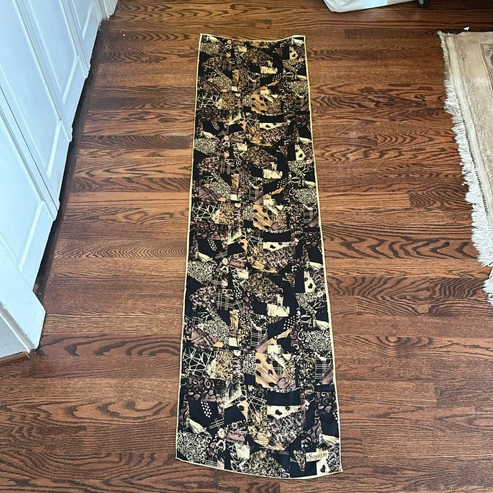Vintage Echo Signature Black Gold 100% Silk Oblong Scarf Made in Japan